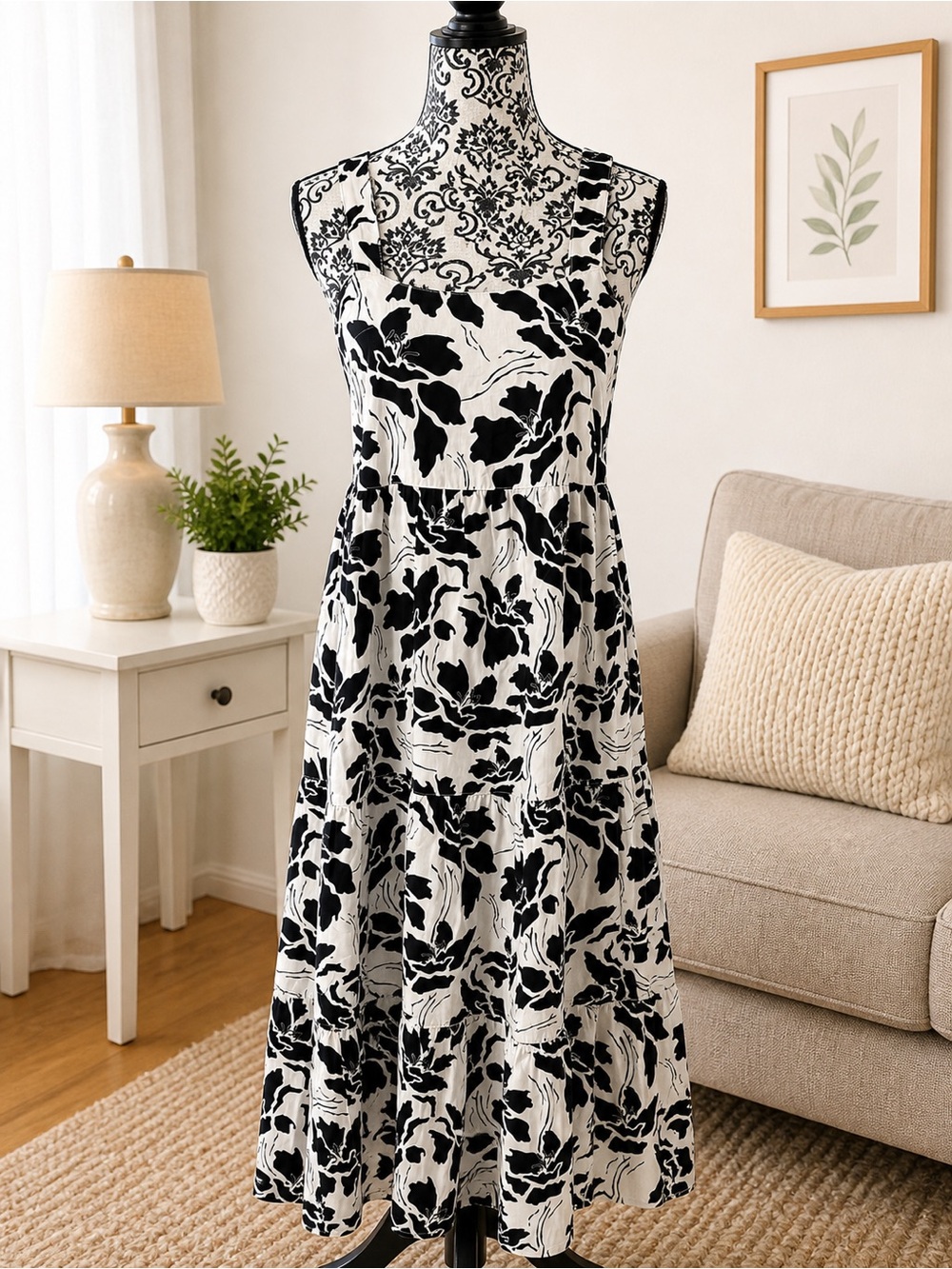 The Drop Black & White Floral Midi Dress Small | Sleeveless | NWT | Flowy Chic